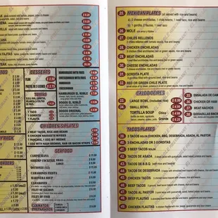 a menu for a mexican restaurant