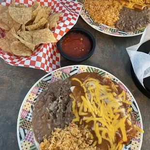 Cheese enchiladas and beef enchiladas