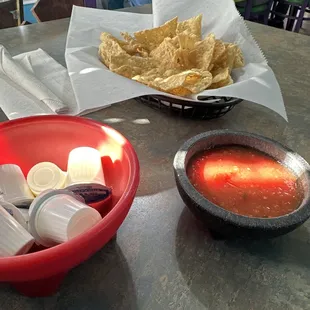Chips and salsa it's hot for me but excellent