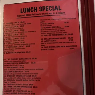 Lunch menu