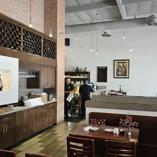 a kitchen and dining area