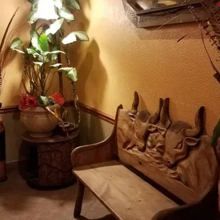 Small seating area by restrooms