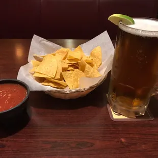 Can&apos;t beat chips, salsa, and a tall cold Hispanic beer!