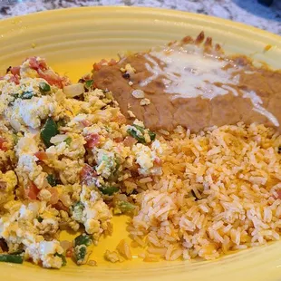 Eggs, rice and beans