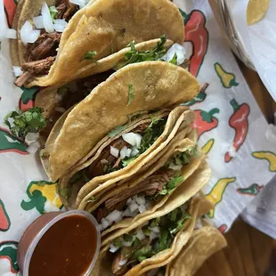 Birria tacos with rojo sauce