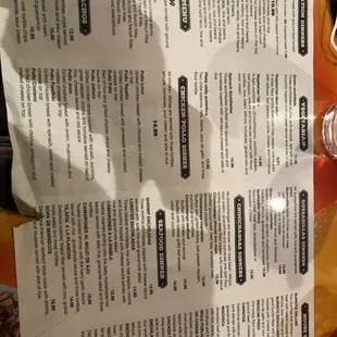 Menu under glass table