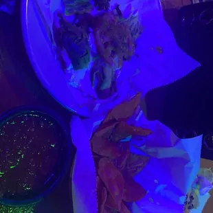 a plate of food and a drink