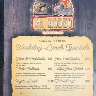 a menu for a lunch special