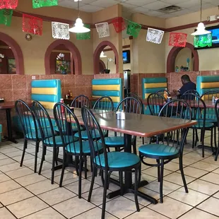 tables and chairs in a mexican restaurant