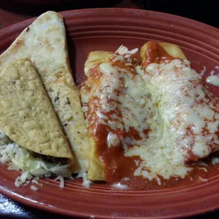 Enchiladas taco and quesadilla