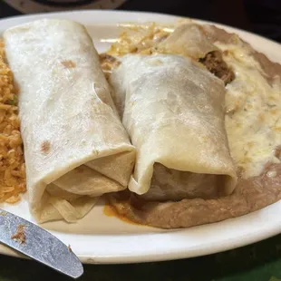 Pick 2 burrito. Shredded beef in one and shredded chicken in other