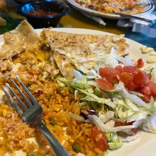 Curdled queso on the Quesadilla and old chicken in the ##F Chicken