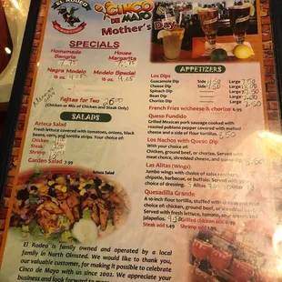 a menu for a mexican restaurant