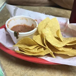 Chips and salsa- it was a bigger portion, but we had already started eating it
