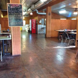a woman standing in a restaurant