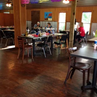 tables and chairs in a restaurant