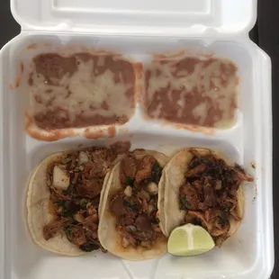 Three taco truck tacos and extra rice, no beans. Yea, nailed it.