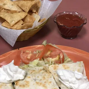 Texas quesadilla basket of flower chips