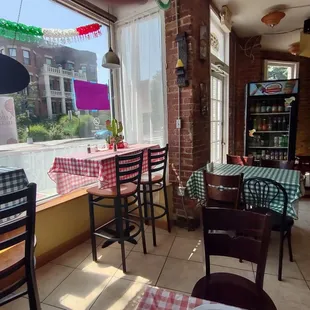 tables and chairs in a restaurant