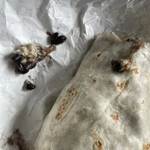 Ice cold burrito with a long black hair