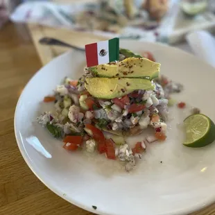 Mixed ceviche tostada