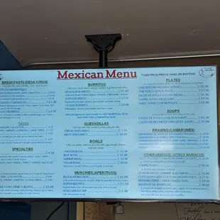 El Sabor de Mercedes menu (left side - Mexican) as of 2024-10-04!
