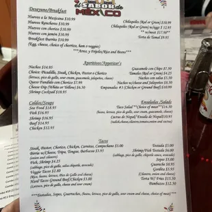 a menu for a mexican restaurant