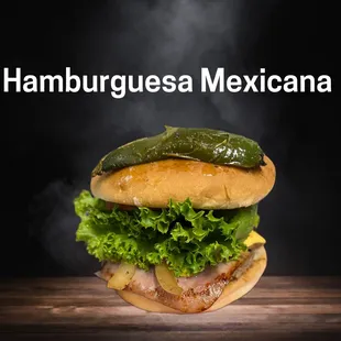 a hamburger with a pickle