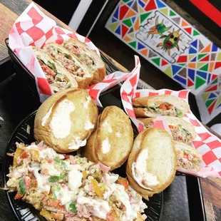 Sandwiches and scrambled eggs breakfast