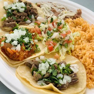 Taco plate - asada, lengua, al pastor