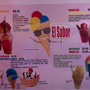 Dessert / sweet drinks menu