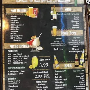 Menu - beverages