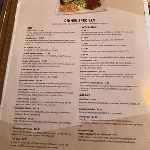 Menu Dinner Specials