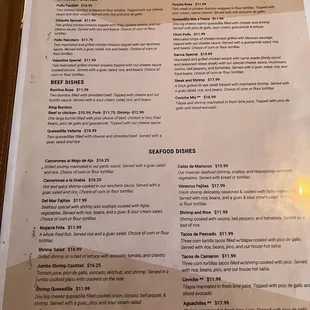 Menu House Specials
