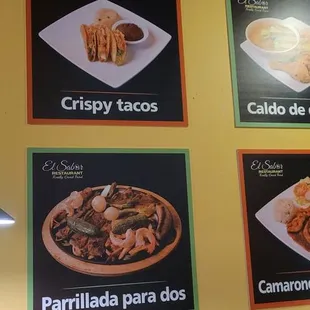 Menu items on wall
