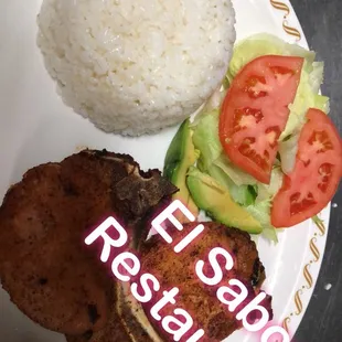 White Rice, Pork Chops &amp; Salad