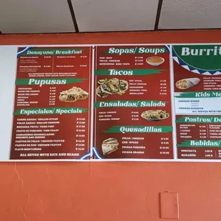 a menu for burritos