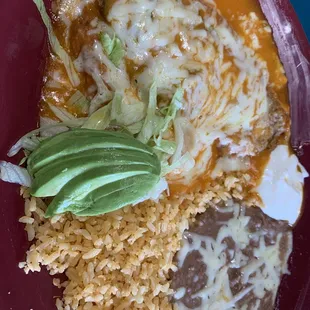 Chili relleno , rice and beans