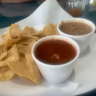 Chips and salsa with a bean dip
