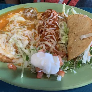 Chili relleno, chicken enchilada and chicken taco
