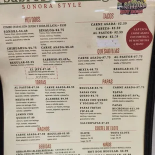 menu