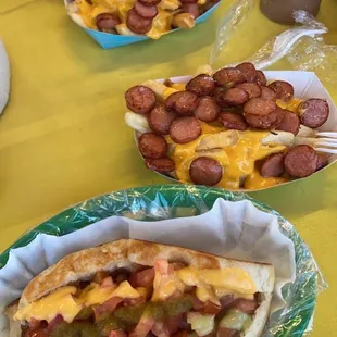 Salchipapas, Sonoran hotdog ,pastor and asada tacos