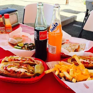 Delicious Sonoran dogs, quesadilla and taco.