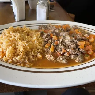 Bistec ranchero with double rice