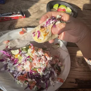 Fish tacos with everything (tartar sauce, cabbage, and pico de gallo) *Rosarito location   Also these are my favorite!!!