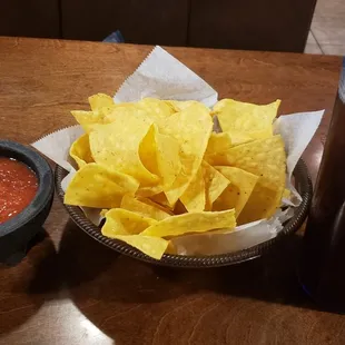 always chips n salsa. added green hot sauce to mine