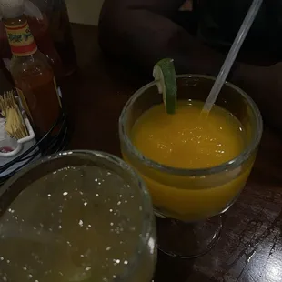 Mango margaritas (frozen and on the rocks)