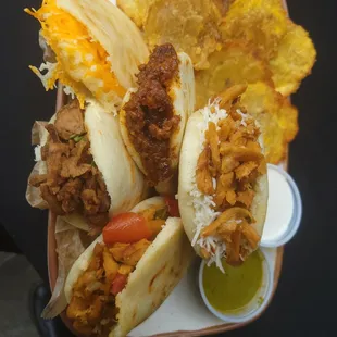 Different arepas,  all 100% vegan and house made.