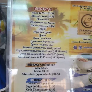 Posted menu, prices are not accurate.