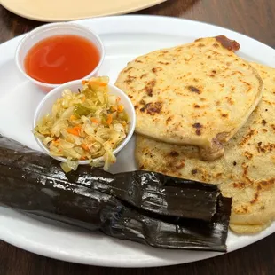 Pupusas and tamale